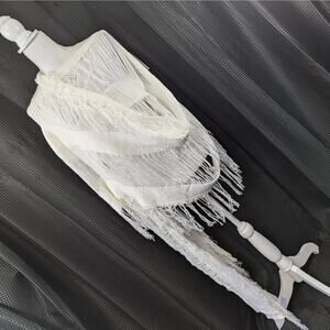 NWT! XPLUS WEAR! UNIQUE WHITE KNIT, X-LONG CONTRAST KNIT, DRAPED SCARF, WRAP! OS